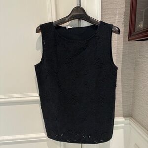 Prada Black Sleeveless Flower Embroidered Top
